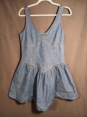 Indigo Rising Denim Mini Dress Women's Medium Blue Sleeveless Fit Flare Dress